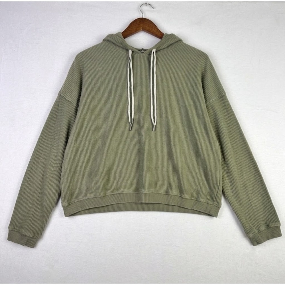 Aerie‎ New Love Corded Hoodie 100% Cotton  Sage Green Cozy Pullover Sweatshirt M